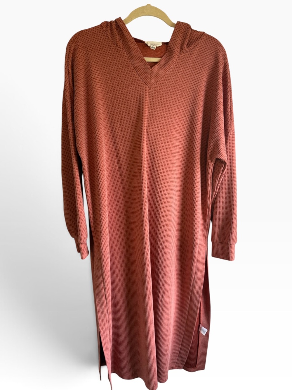 Andrée by Unit L Rust Waffle Knit Hooded Maxi Dress Oversized Boho